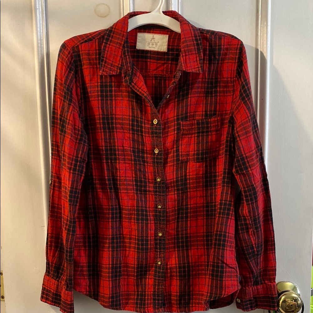 Red Plaid Button-Up Shirt